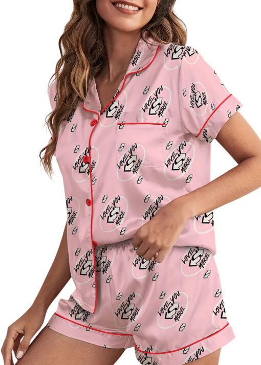Love You More Pink Color Satin Pajama Set For Women