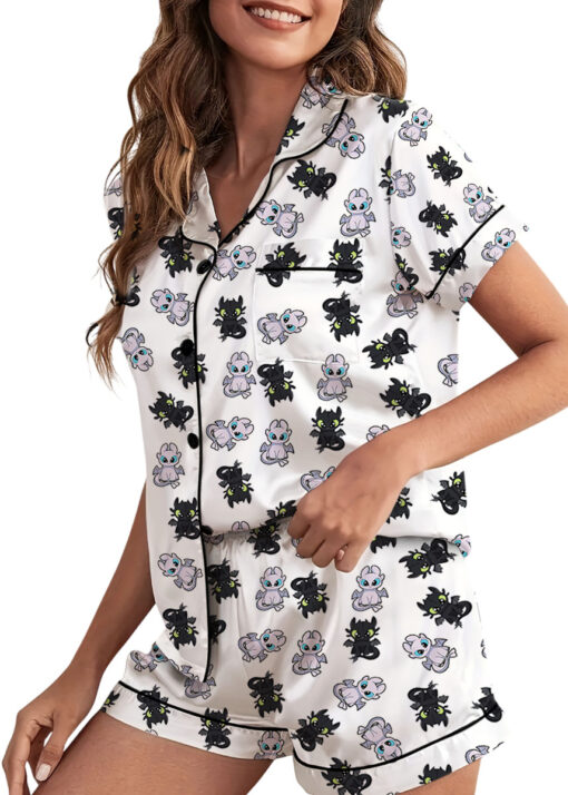 Toothless And Light Fury Satin Pajamas Set For Women