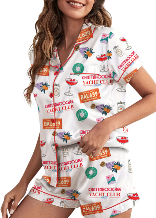 Women’s Chattahoochee Yacht Club Satin Pajamas Set For Women, White Color, US Size S-5XL - Image 5