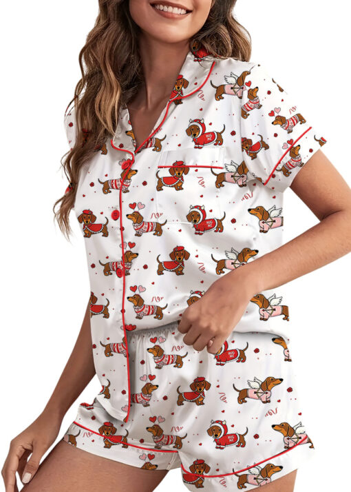 Valentine Dachshund Satin Pajama Set For Women - Image 4