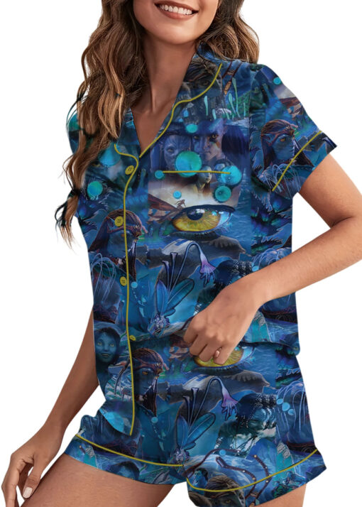 Women’s Avatar The Way Of Water Satin Pajamas Set For Women, Dark Ocean Blue Color, US Size S-5XL - Image 4