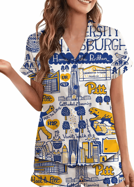 University Of Pittsburgh Satin Pajama Set For Women - Image 2