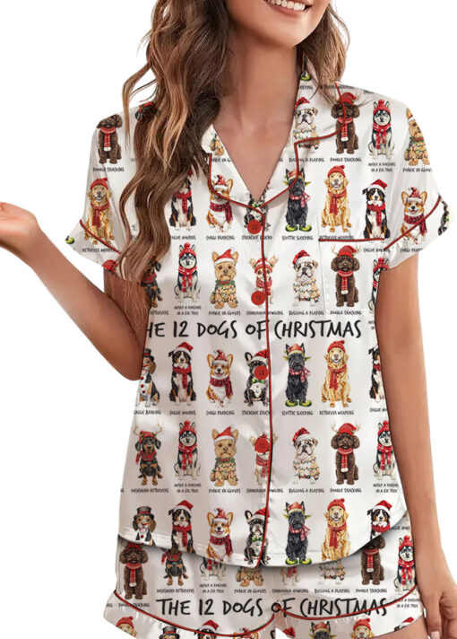 The 12 Dogs Of Christmas Satin Pajamas Set For Women