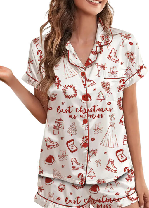 Women’s Christmas Bride To Be Last Christmas As A Miss Satin Pajama Set