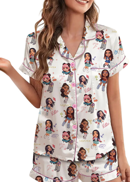 Chibi Katseye Beautiful Chaos World Tour Satin Pajamas Set For Women - Image 10
