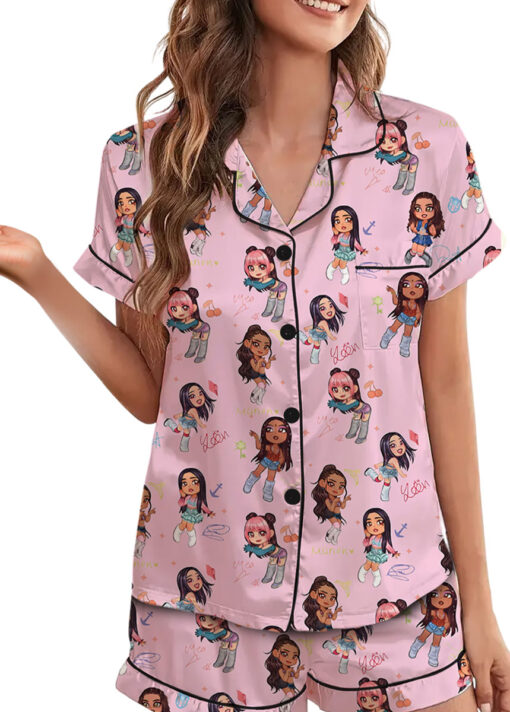 Chibi Katseye Beautiful Chaos World Tour Satin Pajamas Set For Women - Image 23
