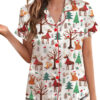 Christmas Forest Animals Satin Pajamas Set For Women
