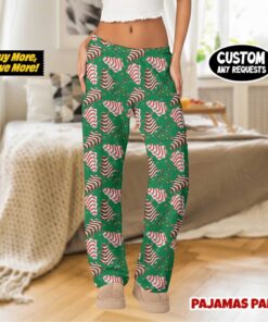 Christmas Tree Cake Satin Pajamas Pants For Women