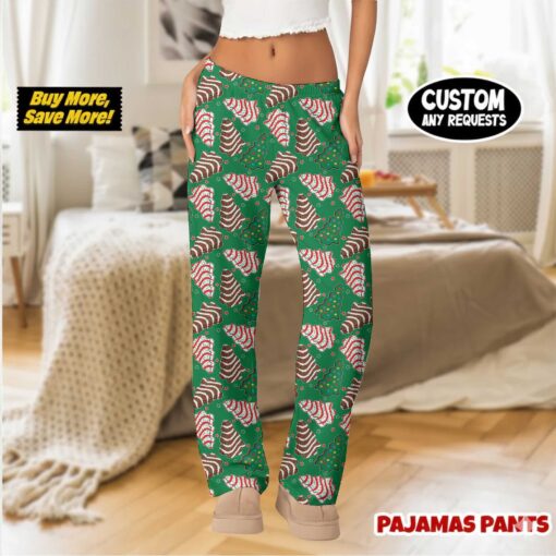 Christmas Tree Cake Satin Pajamas Pants For Women