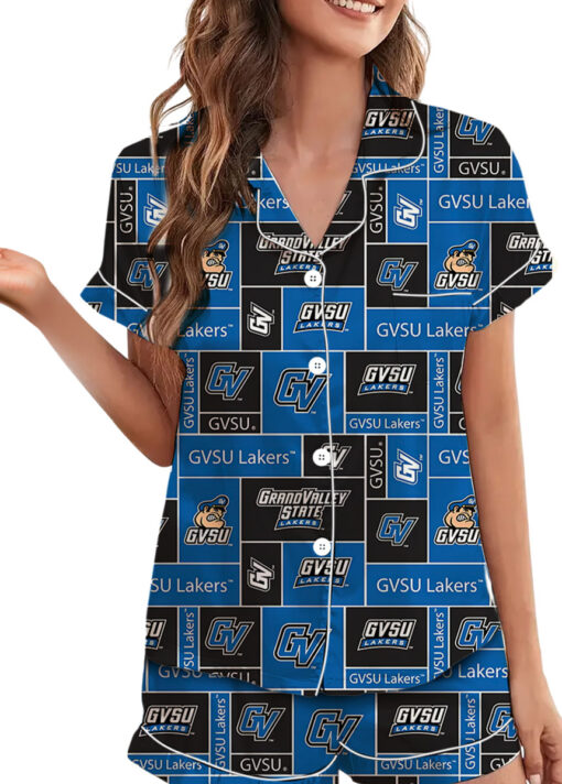 Valley State University Lakers GVSU College Royal Blue Satin Pajama Set For Women - Image 3