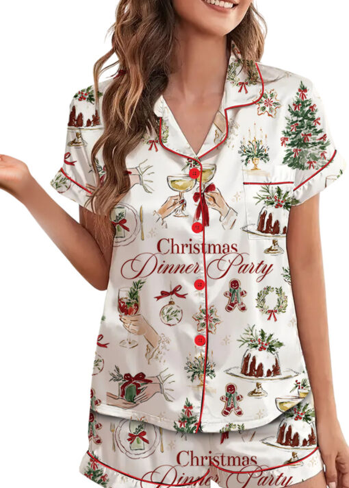 Christmas Dinner Party Satin Pajamas Set For Women