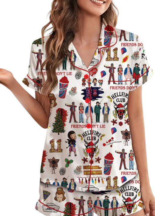 Stranger Things Hellfire Club Friends Don’t Lie Short Sleeve Satin Pajamas Set