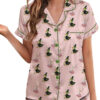 Green And Pink Duck Satin Pajamas Set For Women