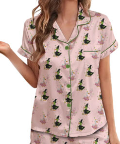 Green And Pink Duck Satin Pajamas Set For Women