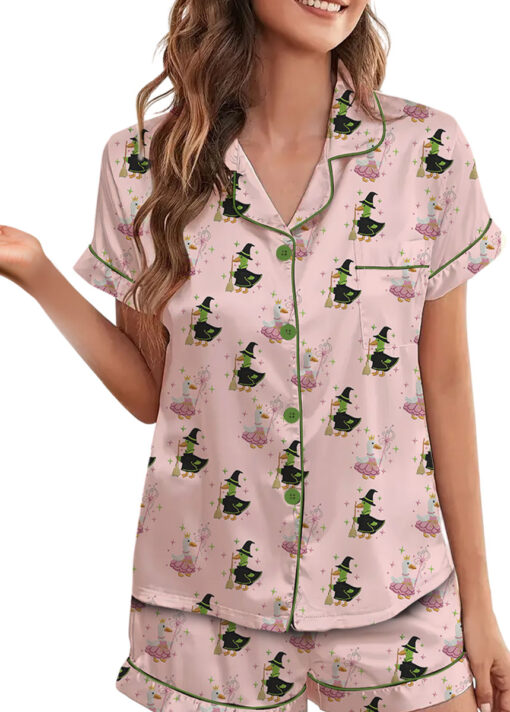 Green And Pink Duck Satin Pajamas Set For Women
