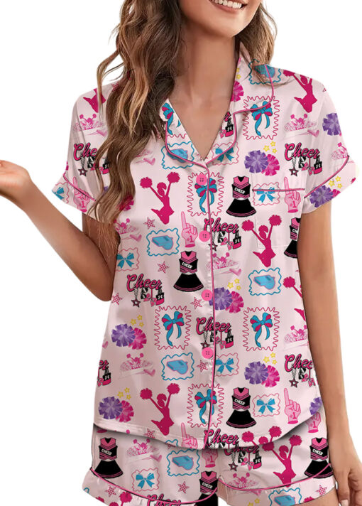 Coquette Cheer Silky Satin Pajama Set For Women