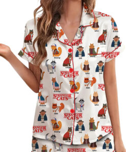 Stranger Cats Cute Satin Pajamas Set For Women
