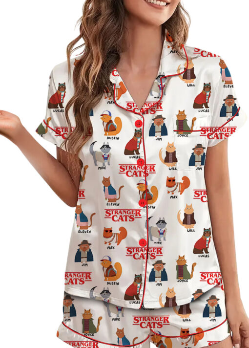 Stranger Cats Cute Satin Pajamas Set For Women