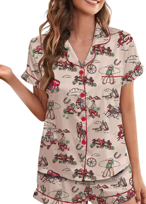 Women's Retro Cowgirl Western Satin Pajamas Set For Women - Image 3
