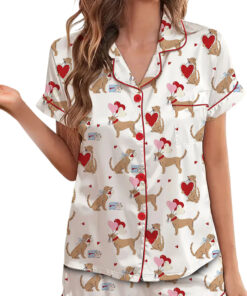 Alternative view of Women’s Puppy Love Valentines Day Dog Lover Dog Mom Satin Pajamas Set
