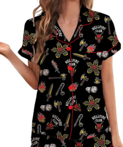 Stranger Things Hellfire Club Friends Don’t Lie Short Sleeve Satin Pajamas Set
