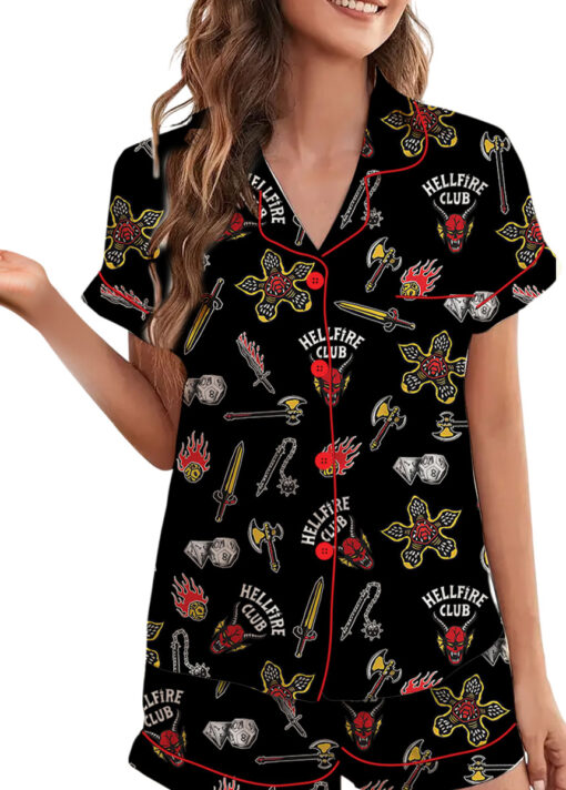 Stranger Things Hellfire Club Friends Don’t Lie Short Sleeve Satin Pajamas Set
