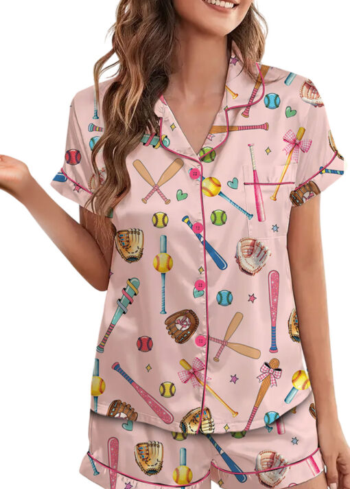 Coquette Softball Satin Pajama Set For Women