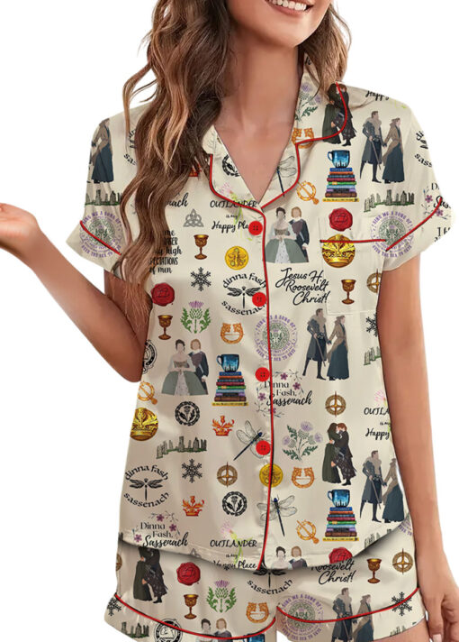 Fraser's Ridge Retro TV Series Satin Pajamas Set For Women - Image 2