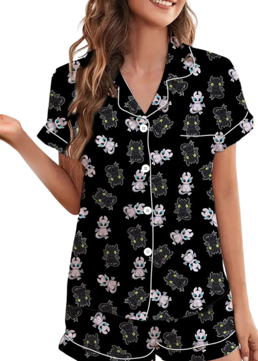 Toothless And Light Fury Satin Pajamas Set For Women