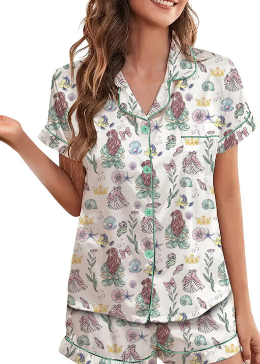 Women’s The Little Mermaid Movie Satin Pajama Set, White Color, US Size S-5XL - Image 4
