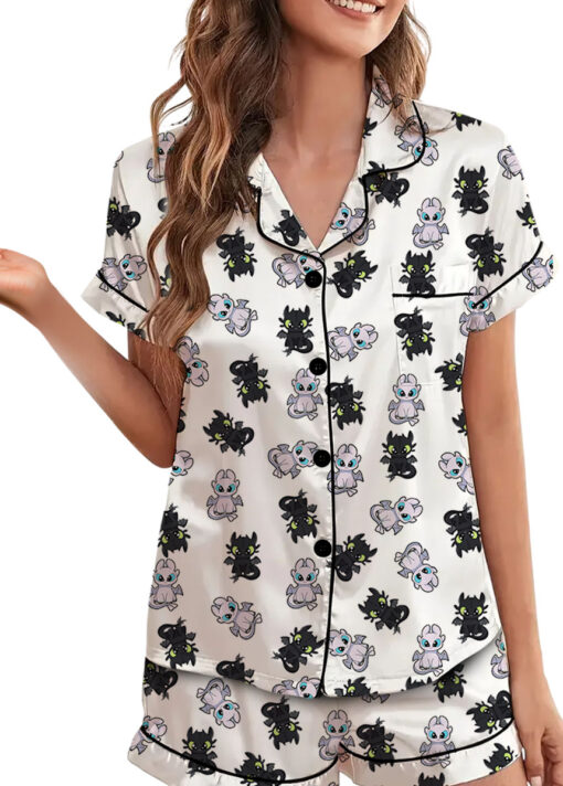 Toothless And Light Fury Satin Pajamas Set For Women