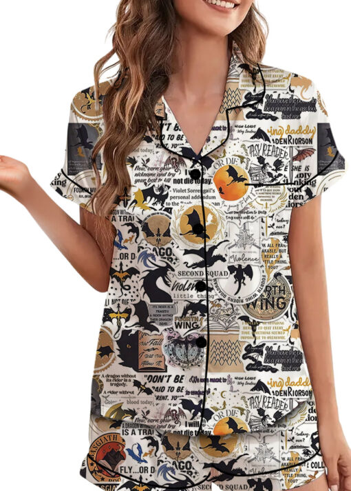 Women’s Fourth Wing Empyrean Satin Pajama Set, White Color, US Size S-5XL - Image 2