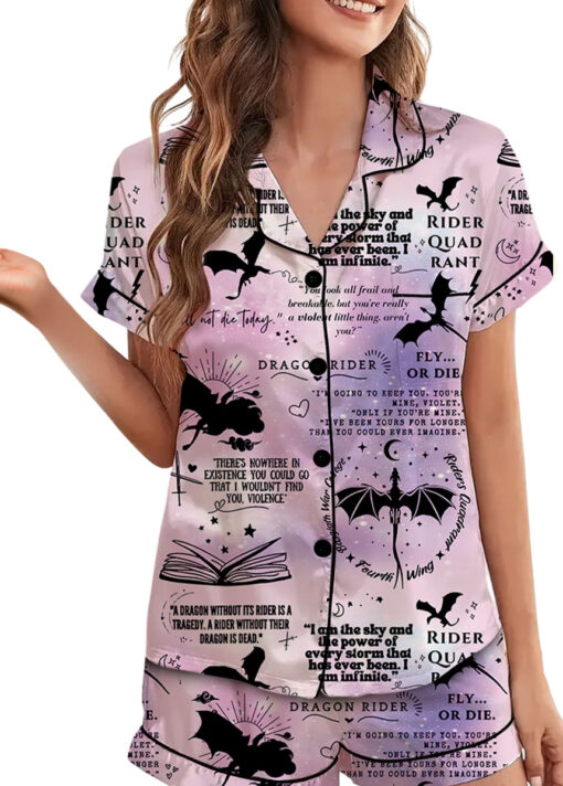 Women’s Fantasy Bookish Satin Pajama Set, Pastel Lilac Pink, US Size S-5XL - Image 6