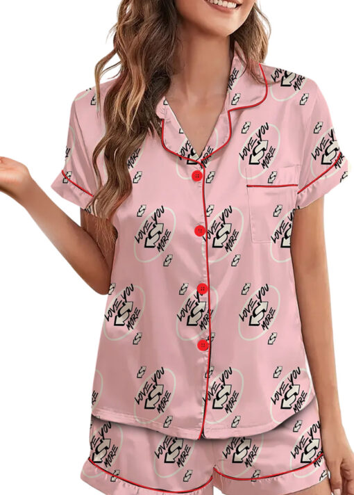 Love You More Pink Color Satin Pajama Set For Women