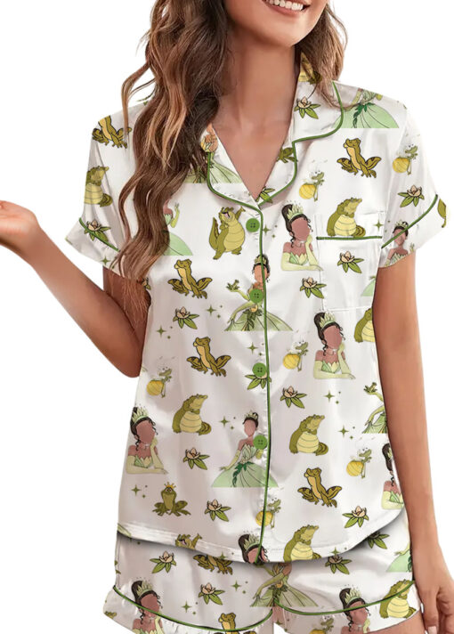 Women’s Tiana Princess Satin Pajama Set, White Color, US Size S-5XL - Image 3