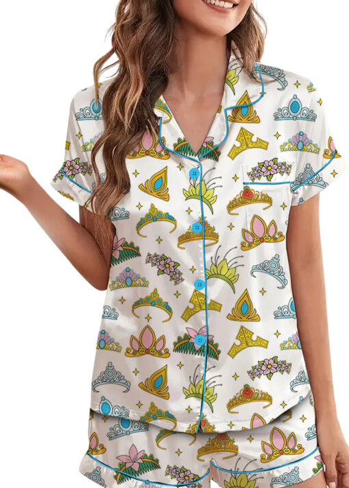 Women's Disney Princess Crown Pajamas Set For Women, White Color, US Size S-5XL - Image 6