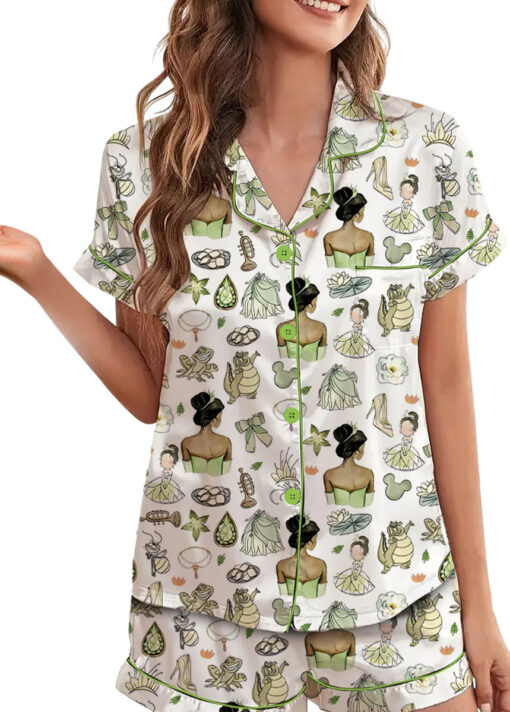 Women’s Princess And The Frog Pajamas Set For Women, White Color, US Size S-5XL - Image 4