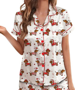 Alternative view of Valentine Dachshund Satin Pajama Set For Women