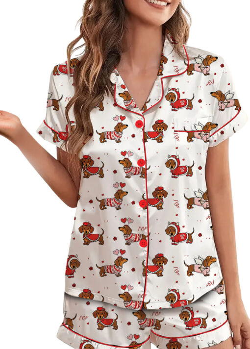 Valentine Dachshund Satin Pajama Set For Women - Image 2