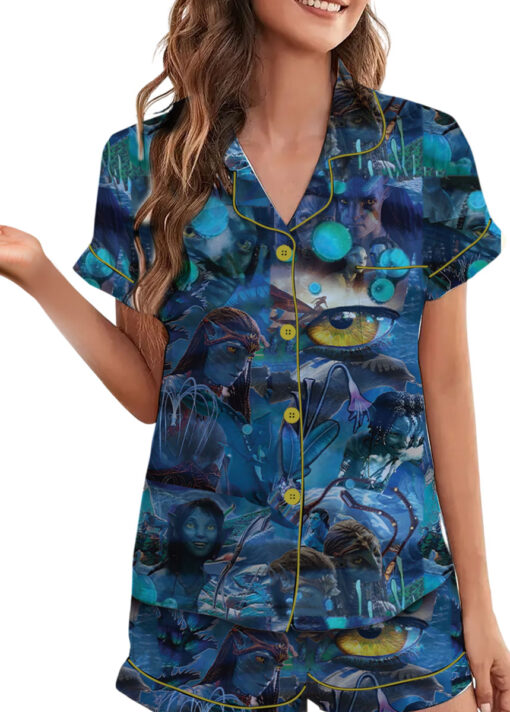 Women’s Avatar The Way Of Water Satin Pajamas Set For Women, Dark Ocean Blue Color, US Size S-5XL - Image 2