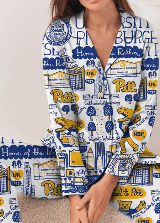 University Of Pittsburgh Satin Pajama Set For Women - Image 9