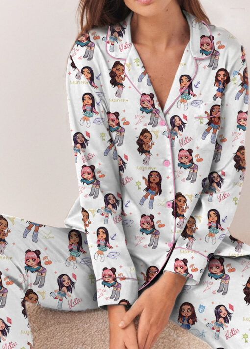 Chibi Katseye Beautiful Chaos World Tour Satin Pajamas Set For Women - Image 5