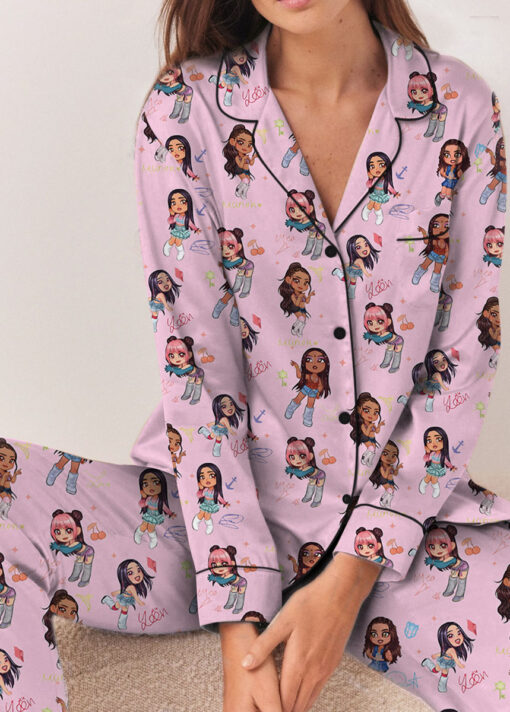 Chibi Katseye Beautiful Chaos World Tour Satin Pajamas Set For Women - Image 18