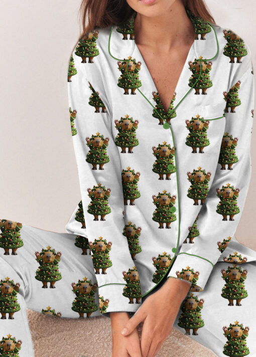 Cute Capybara Christmas Satin Pajamas Set For Women