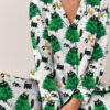 Merry Christmas Tree Black Cat Satin Pajamas Set For Women