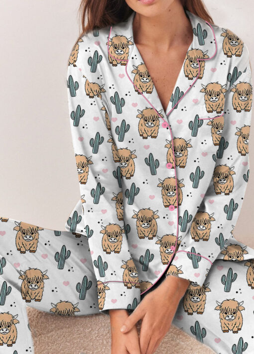 Women’s Western Cow Cactus Satin Pajama Set For Women