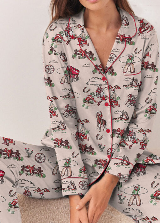 Women's Retro Cowgirl Western Satin Pajamas Set For Women - Image 10