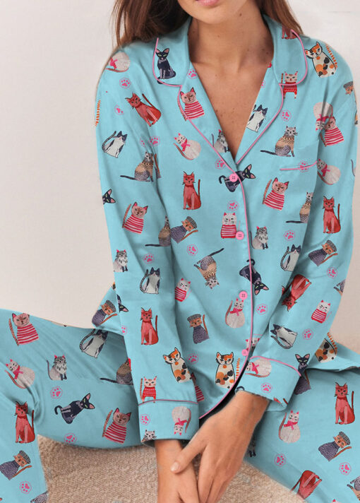 Cute Katzen Satin Pajamas Set For Women - Image 11