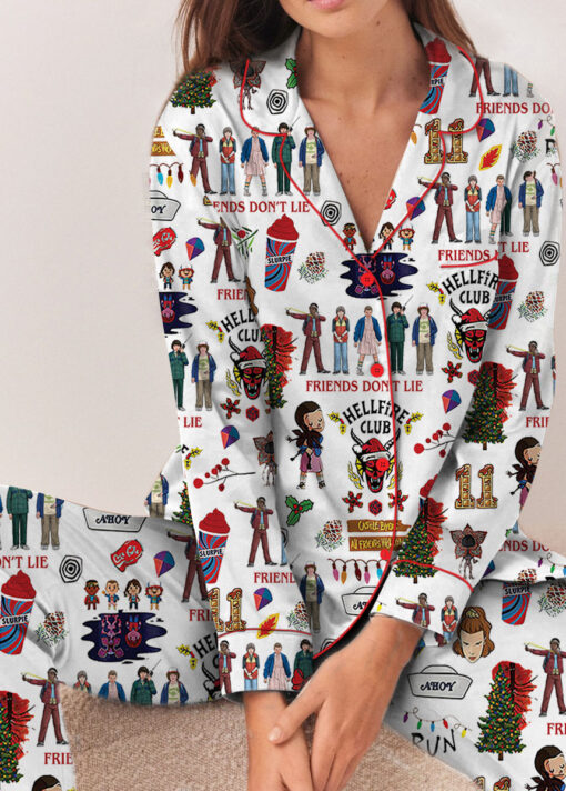 Stranger Things Hellfire Club Friends Don’t Lie Short Sleeve Satin Pajamas Set
