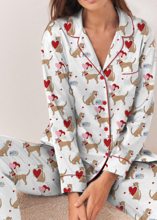 Women’s Puppy Love Valentines Day Dog Lover Dog Mom Satin Pajamas Set - Image 10